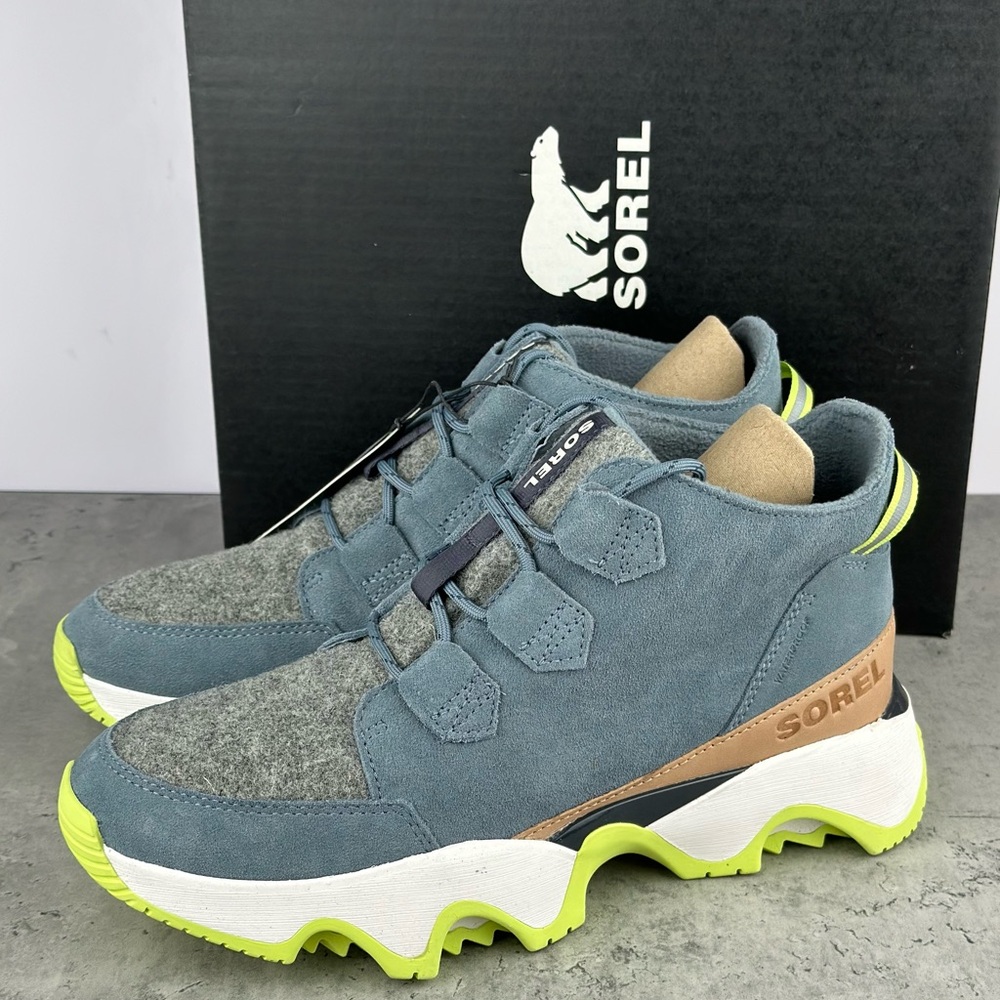 Sorel Blue Suede & Gray Wool Lace-Up Winter Boots with Neon Green Accents - Picture 3 of 7